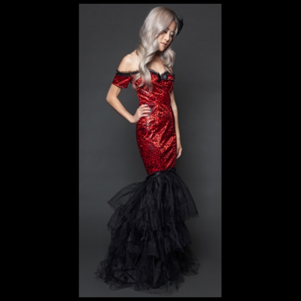 Lip Service Red Leopard Tulle Layered Dress Goth